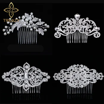 TREAZY European Designs Floral Wedding Hair Accessories Simulated Pearl Crystal Flower Bridal Hair Combs Wedding Hair Jewelry