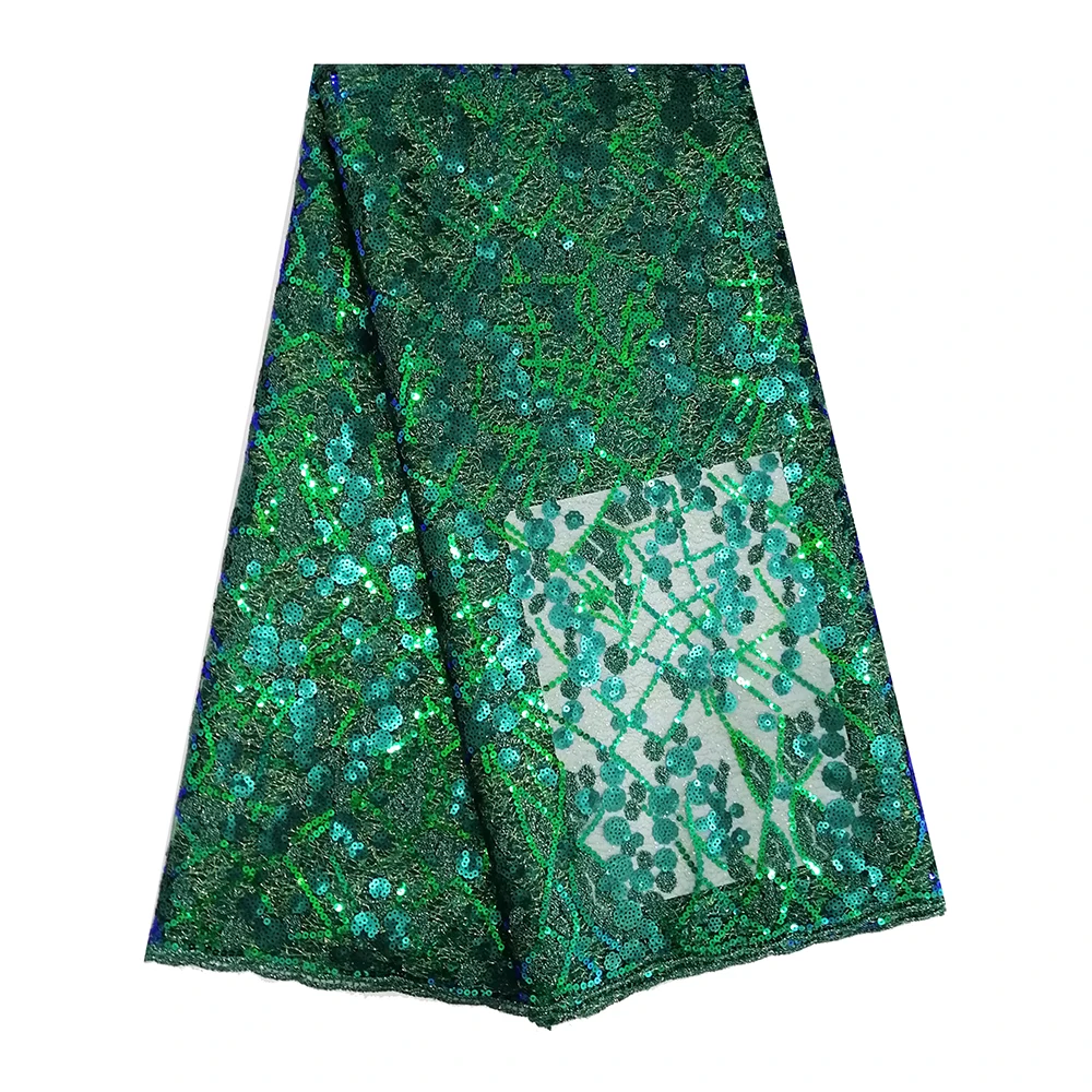 

Latest African Laces 2019 5yards/lot African Fabric Lace Green Sequins Lace Fabric for Women Evening Party Dresses