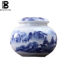 Цзиндэчжэнь белый фарфор Пейзаж шаблон контейнеры для чая керамический герметичный чайная канистра банка для хранения еды кофе бобы, орехи чай Caddy