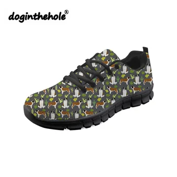 

doginthehole Shoes Women Spring Flats Cute Saint Bernard Printing Sneakers for Teenagers Round Toe Flat Shoes Females Mesh Flats