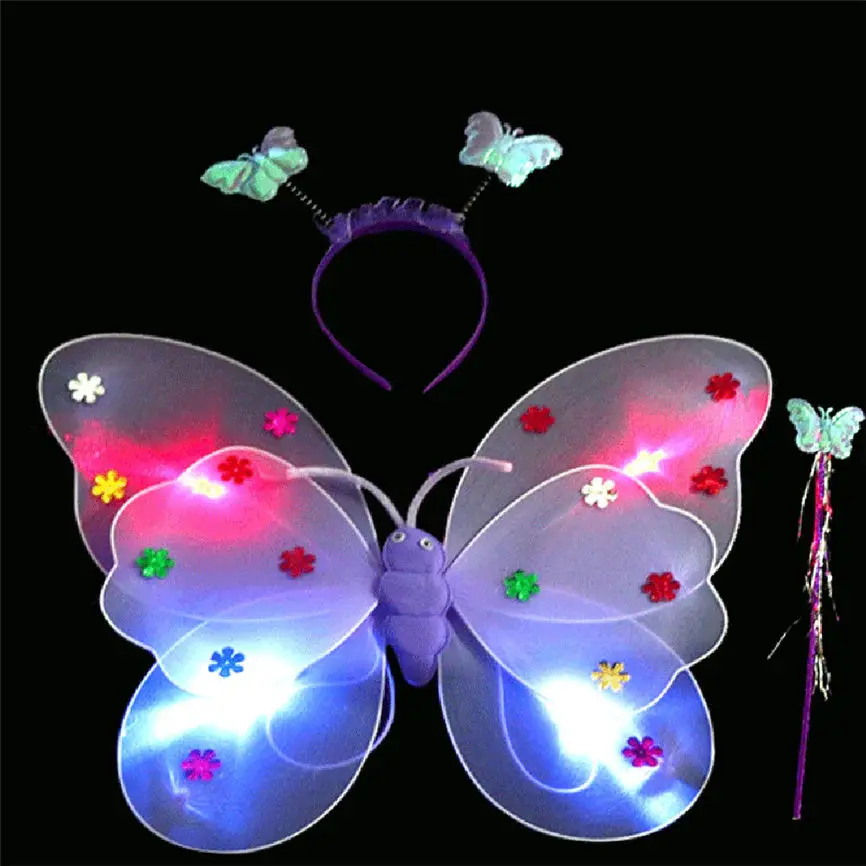 Супер 3 шт./компл. бабочки для девочек мигающий светодиодный светильник в стиле Феи-бабочки светятся в темноте, крылья, повязка на голову, костюм игрушка дропшиппинг 822