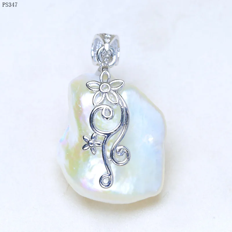 BaroqueOnly Square Shape Irregular Pearl Natural Freshwater White Flat Pearl 10-20mm Necklace Pendants PS Fine Jewelry