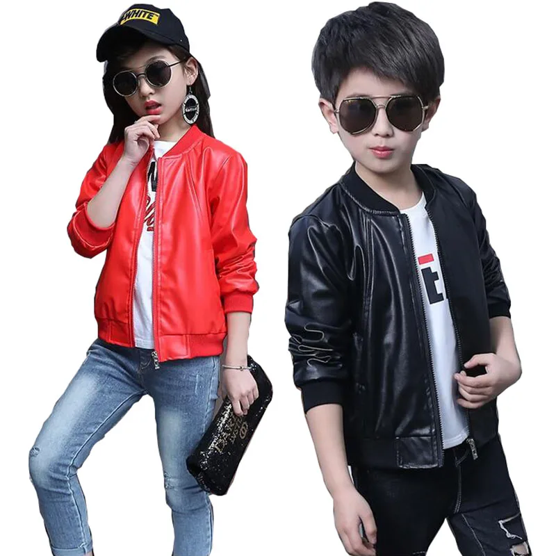 

Autumn Kids PU Leather Jacket for girls boys children outwear For Boys Zipper Clothing Coats Costume 2018