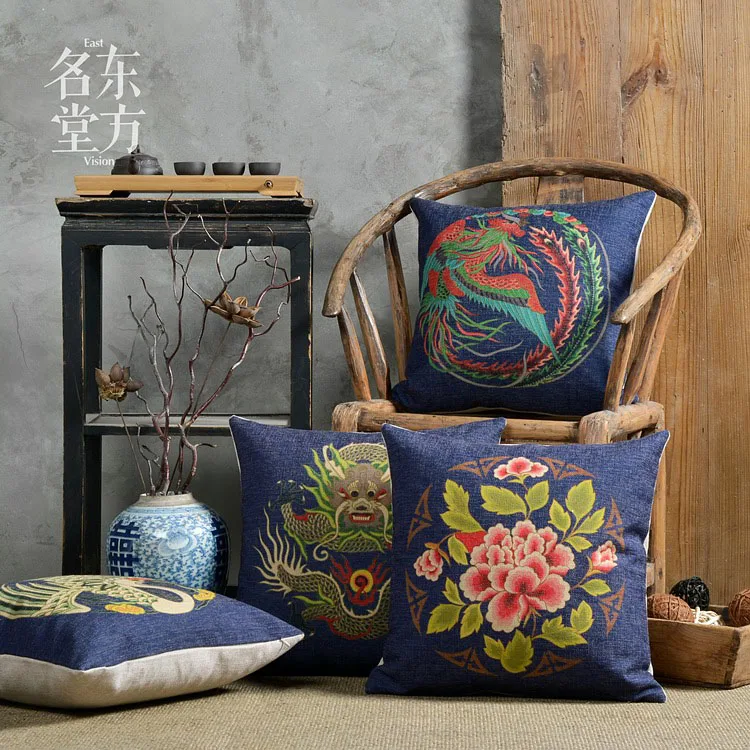 china classic cushion Cotton Linen Sofa Cushion dark blue dragon and Throw Decorative Pillow Home Car Seat Decor | Дом и сад