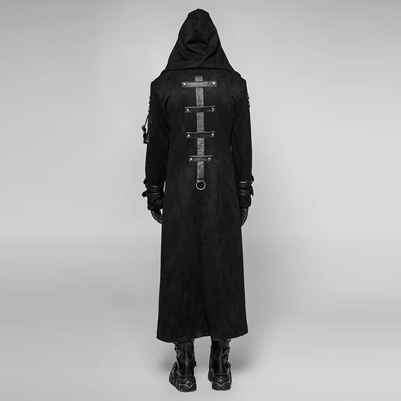 Панк рейв Готический мужской черный модное длинное пальто панк Рок уличный мужской крутой зимний жакет с капюшоном Хэллоуин сцена косплей верхняя одежда