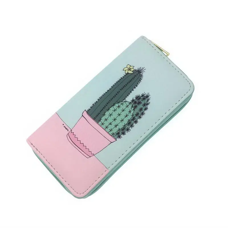 KANDRA из искусственной кожи кошельки с принтом «кактус» летние длинные кошельки с карманом для мобильного телефона женский бумажник сумка для девочек, с отделение для монет на молнии