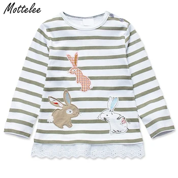 

Girls T Shirts Autumn Long Sleeve Kids Clothing Rabbit Bunny Lace T-Shirt Striped Pullover Children Cartoon Clothes for Girl