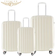 ABS PC Solid Pattern Travel Luggage Suitcase 1 Piece 20 24 28 Durable Waterproof White Hardside Cabin Case 2016 Fochier XQ007