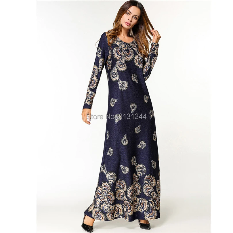 Muslim Print Abaya Cotton Maxi Dress Knitted Skirt Loose Style Kimono Long Robes Jubah Middle East Arab Islamic Prayer Clothing |