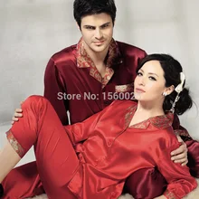 Шелковое ночное белье для влюбленных осенний Шелковый костюм-двойка с длинными рукавами 5A Шелковая Женская Мужская пижама M/L/XL/XXL
