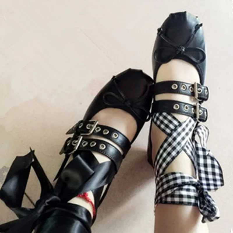 

MAGGIE'S WALKER 2017 Genuine Leather Bowknot Belt Ballet Fashion Shoes Buckle Flat Shallow Mouth Flat Female Shoes Size 33~41