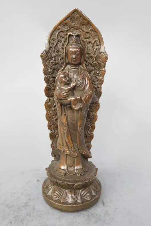Chinese pure brass Standing lotus Guanyin bodhisattva statuein Statues