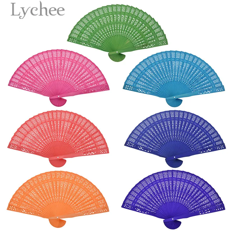 

Lychee 1pcs Vintage Solid Color Folding Hand Fan Exquisite Hollow Dancing Fan Home Decoration Crafts Gifts