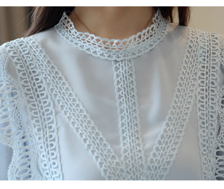 blusas mujer de moda 2018 white hollow lace chiffon blouse shirt long sleeve womens tops and blouse
