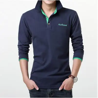 MarKyi, модные мужские рубашки поло с вышитым логотипом, брендовые 23 Цвета, повседневные рубашки поло с длинным рукавом для мужчин, Размер 3xl - Цвет: navy and green