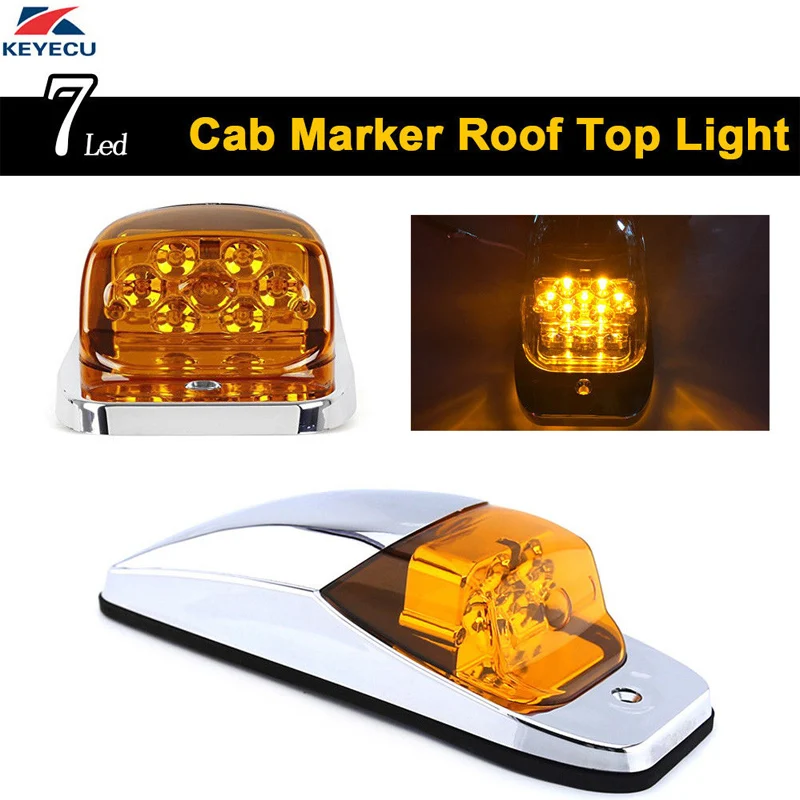 

KEYECU 1x 7Led Amber Lens Amber LED Roof Top Cab Marker Light Chrome Light for Kenworth Peterbilt Freightliner Mack