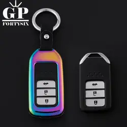 GPFORTYSIX цинковый сплав + кожаный чехол для ключей чехол для Honda Fit HR-V Accord CIVIC 3 кнопки Автомобильный брелок металлический умный чехол для ключей