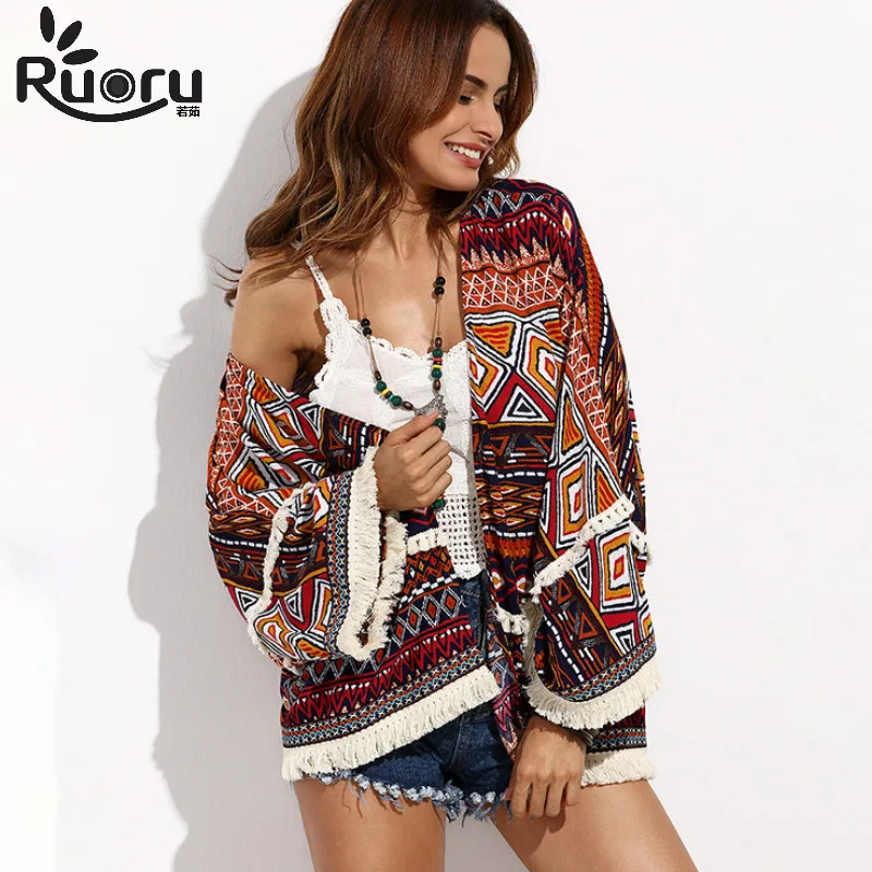 Ruoru 2017 sunscreen clothing women's summer swimsuit cover up large size women blouse shirt top boho fringe kimono beach cape 11