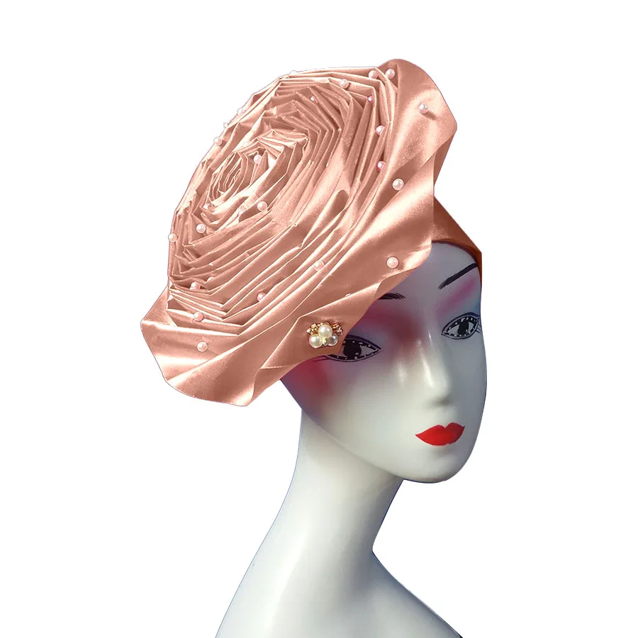 African aso oke cotton headtie nigerian gele headtie already made auto hele turban cap aso ebi headwrap big brim gele  (5)