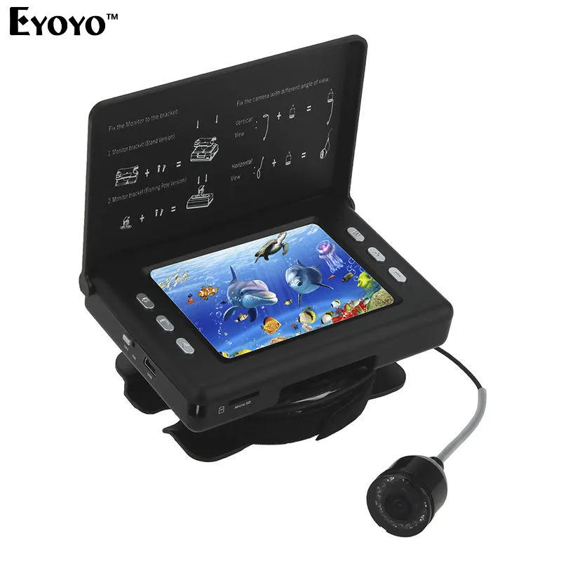 

Eyoyo 3.5" LCD 130 Degree Underwater Fishing Camera Depth Sounder 15m Fish Finder DVR Recorder 3000mAh Battery 8PCS Infrared LED