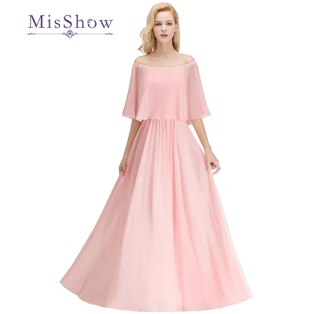 Elegant Pearl Pink Floor Length Bridesmaid Dresses A Line Off Elegant Pearl Pink Floor Length Bridesmaid Dresses A Line Off Shoulder Chiffon Wedding Guest Dress For