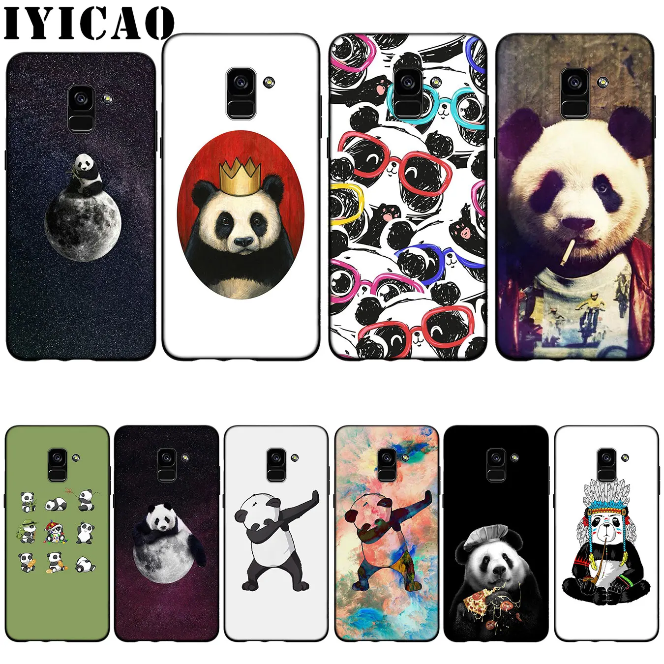 IYICAO Panda Dab on the EM Soft black Silicone Case for Samsung Galaxy A6 Plus A9 A8 A7 2018 A3 A5 2016 2017 Note 9 8 |