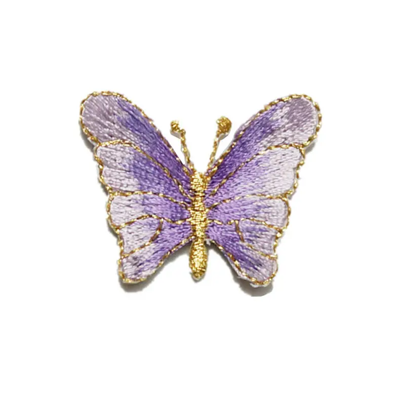 

4CM Embroidered Sew Iron On Patches Butterfly Gradual Change Purple Gold Badges For Bag Jeans Hat T Shirt DIY Appliques Craft