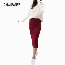 DANJEANER 2018 Spring and Autumn new Women Skirt Wool Rib Knit Skirt knit dress half hip mini split long pencil skirts
