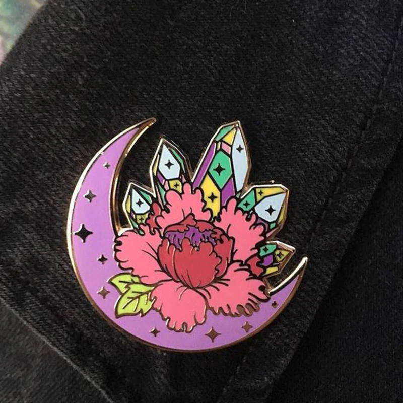 

crystal floral enamel lapel pin brooch