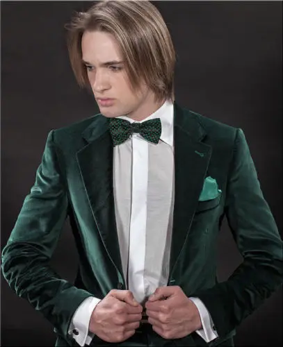 

Mens Designer Green Velvet Jacket Sports Coat Wedding Blazer Full Tuxedo Man Suits Slim Fit Prom Costume Homme(ONLY ONE JACKET)