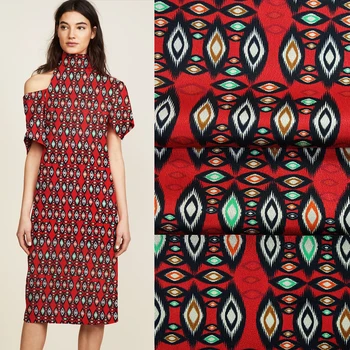 

110CM Wide 19MM Print Jacquard Stretch Red Silk Fabric Good for Summer Dress Skirt Shirt Pants JH033