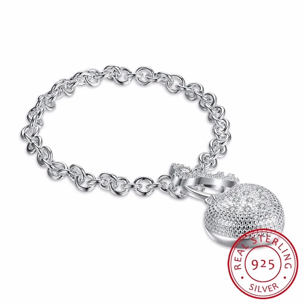 

Lekani Romantic Vintage Bracelets 925 Silver Key & Heart Charm Bracelets Bangles For Women Crystal Chain Pulseras Prata
