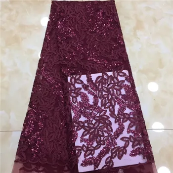 

Noble Women Wedding Wine Sequins Lace Fabric 2018 Latest Design Sequined Embroidered Mesh Tulle Guipure Lace Fabrics 5 Yards X5