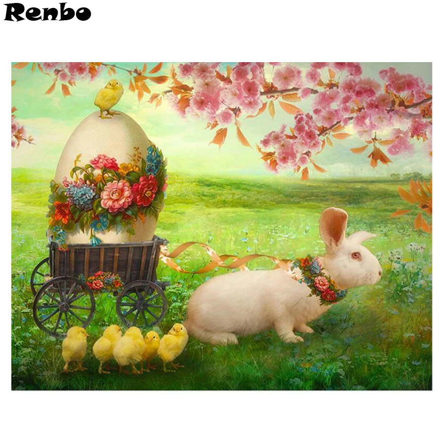 

DIY Full square Handmade Diamond Painting cross stitch rabbit egg Pattern Diamond Embroidery Icon Easter home Decorative Gift