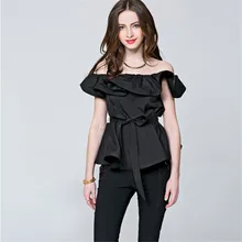 Лето, новая Корейская блузка, сексуальные рубашки с рюшами, женские топы на бретелях, блузка, женское однотонное пальто с открытыми плечами A2061