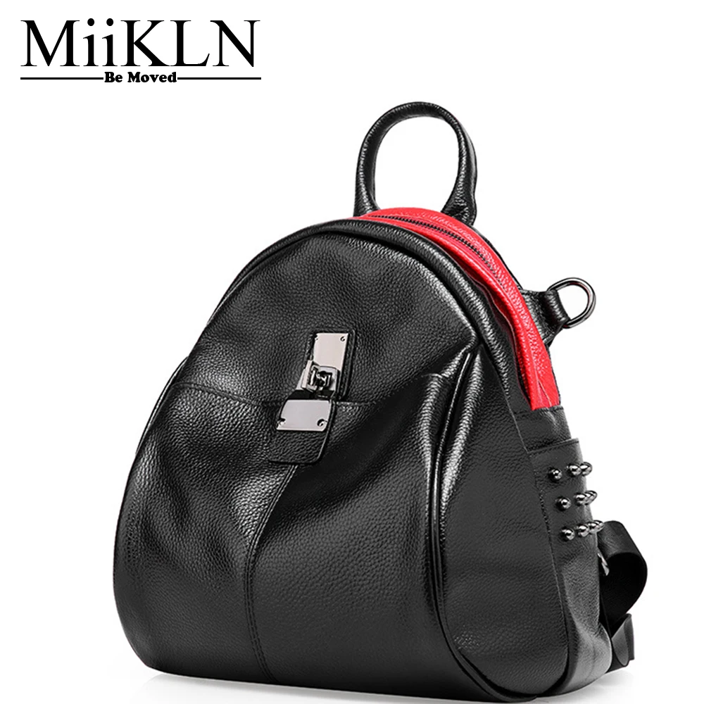 

MiiKLN Small Mini Women Backpack Genuine Leather Black White Cow Soft Leather