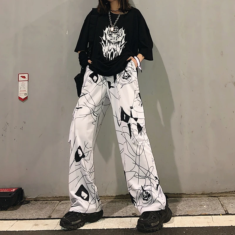 

ins high waist pants bf Harajuku style casual pantalones mujer summer fashion brand Hipster designer print pockets Capris new