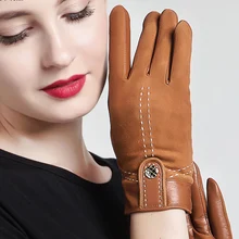 NEW 2019 Genuine Leather Women Gloves Female Elegant Suede Sheepskin Gloves Spring Autumn Winter Touchscreen Optional 3355