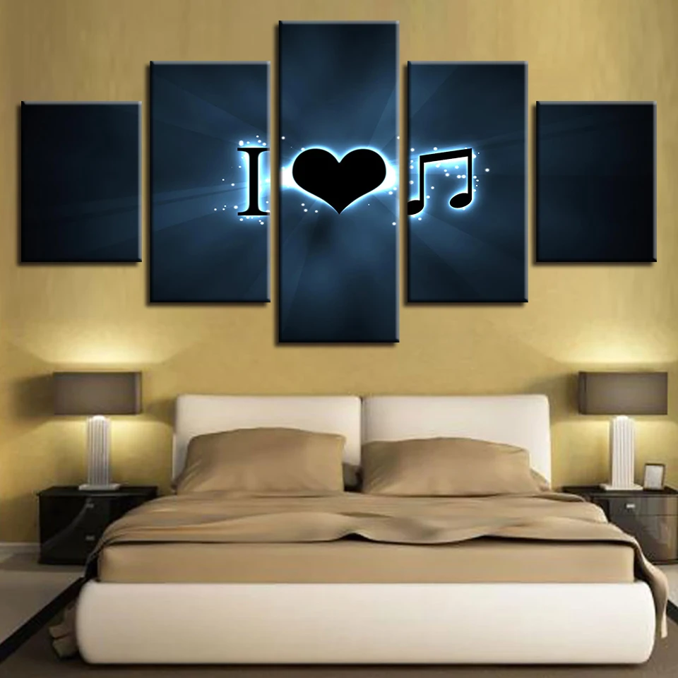 

Home Decoration Wall Artwork Canvas Paintings 5 Panel I Love Music Picture Hd Prints Modern Poster For Bedroom Modular Framed