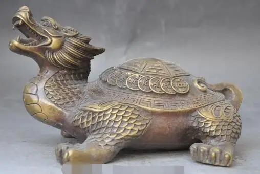 

S6206 China Bronze Wealth Money Eight Diagrams Dragon tortoise Turtle longevity Statue D0318