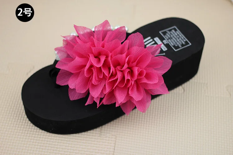 Chiffon Flowers Female Slippers Online Summer 2019 Beach Shoes Non-slip Flip Flops Wedge Platform56