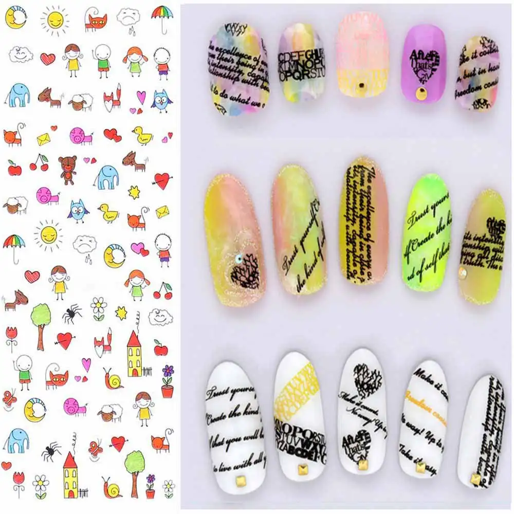 TOMTOSH DIY Nail Design Water Transfer Nails Art Sticker Cute Cartoon ...