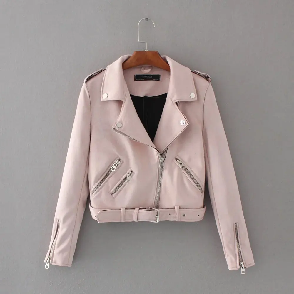Pink Suede Jacket Women Winter Slim Sashes Solid Jackets Female Coat ...