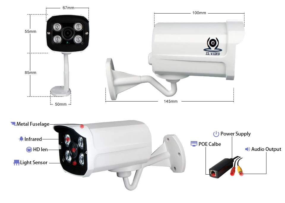 ZSVEDIO Surveillance Cameras IP Camera Onvif 1080 POE IP66 720P 960P 1080P HD Outdoor WaterProof P2P Email Alert Camera CCTV (14)