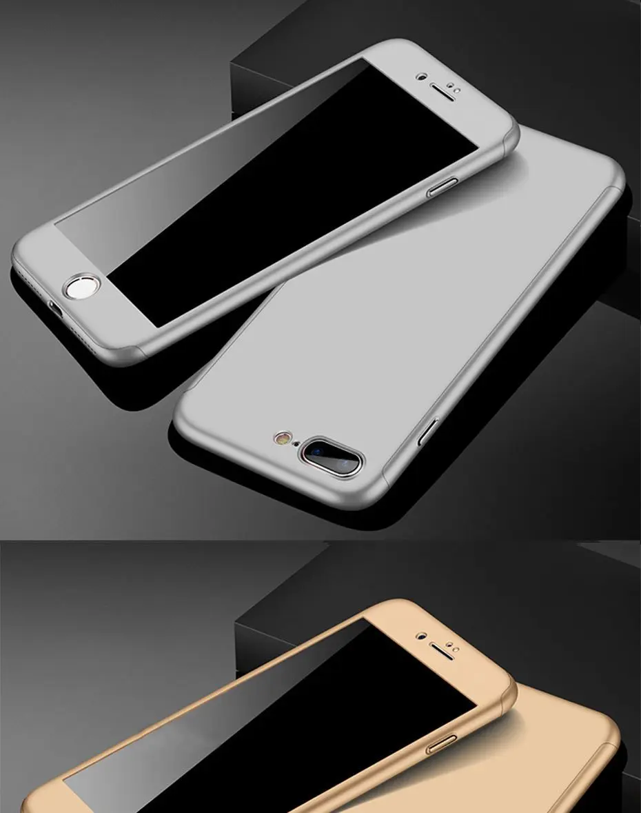 Luxury 360 Degree Phone Case for iPhone 5 5S SE 6 6S 7 8 Plus Fundas Plastic Full Cover for iPhone X XR XS Max Cases with Glass iphone se silicone case