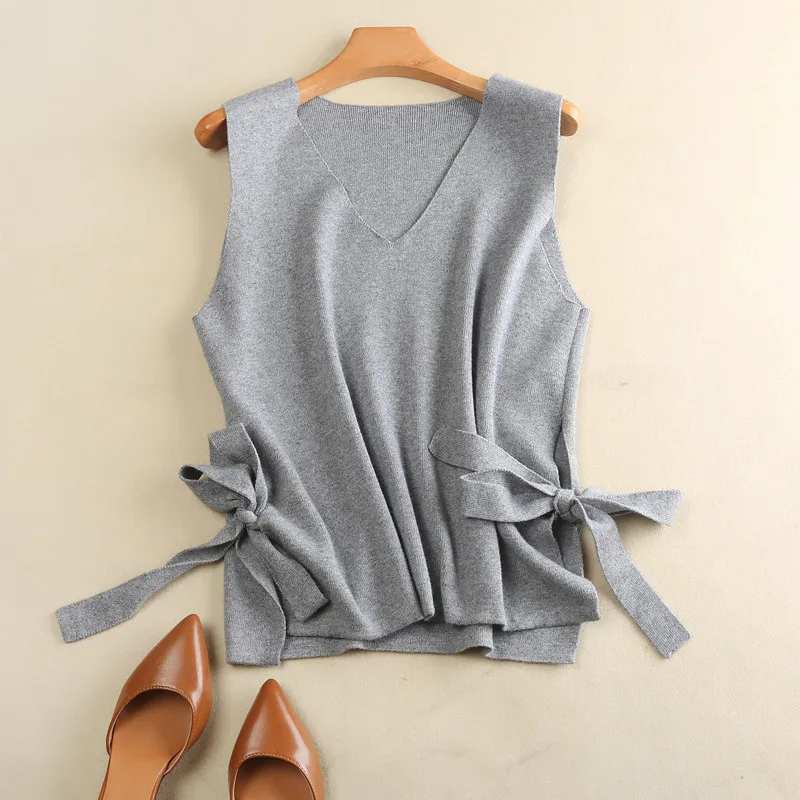 zocept Female Vest Jacket Women V-Neck Cashmere-Blend Knit Sweater Waistcoat Women's Lace-up Style Cashmere Vest On Both Sides
