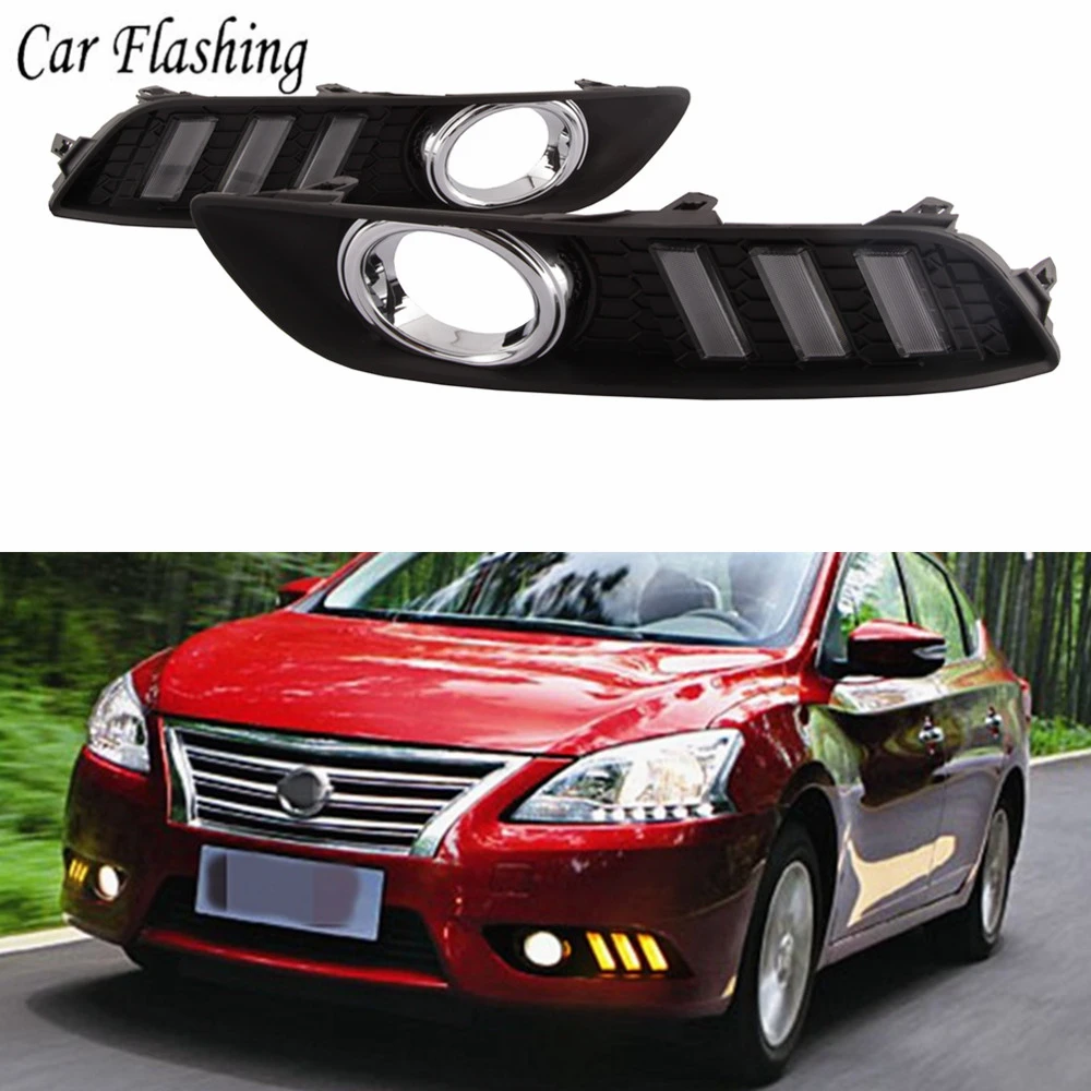 Car Flashing 2 pcs For Nissan Sylphy sentra 2013 2015 LED DRL Daytime