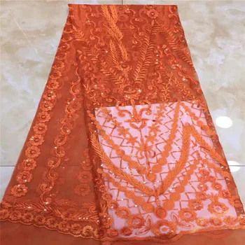 

Orange Red Sequin African Lace Fabric 2018 Nigerian French Laces Fabrics White Mesh Tulle Lace Fabric High Quality For Wedding