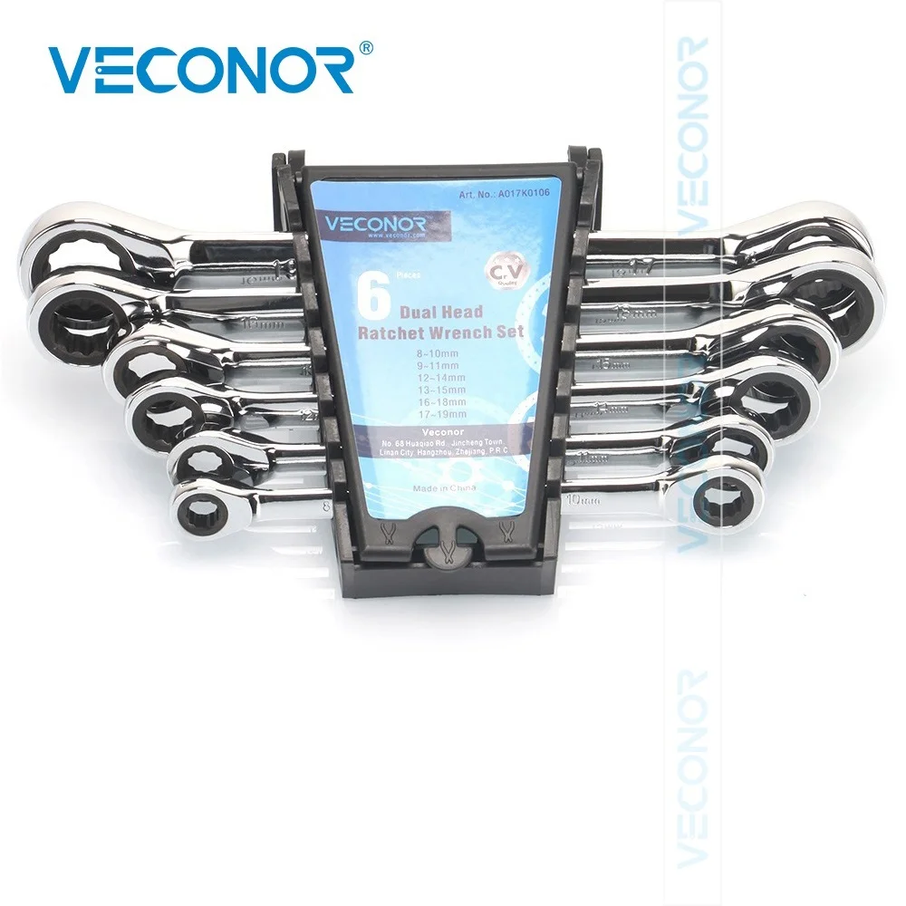 

8x10-17x19mm Ratchet Wrench Set Dual Head 72T Set of Ratcheting Spanners Full Polish With Plastic Inserted-design Rack Pack