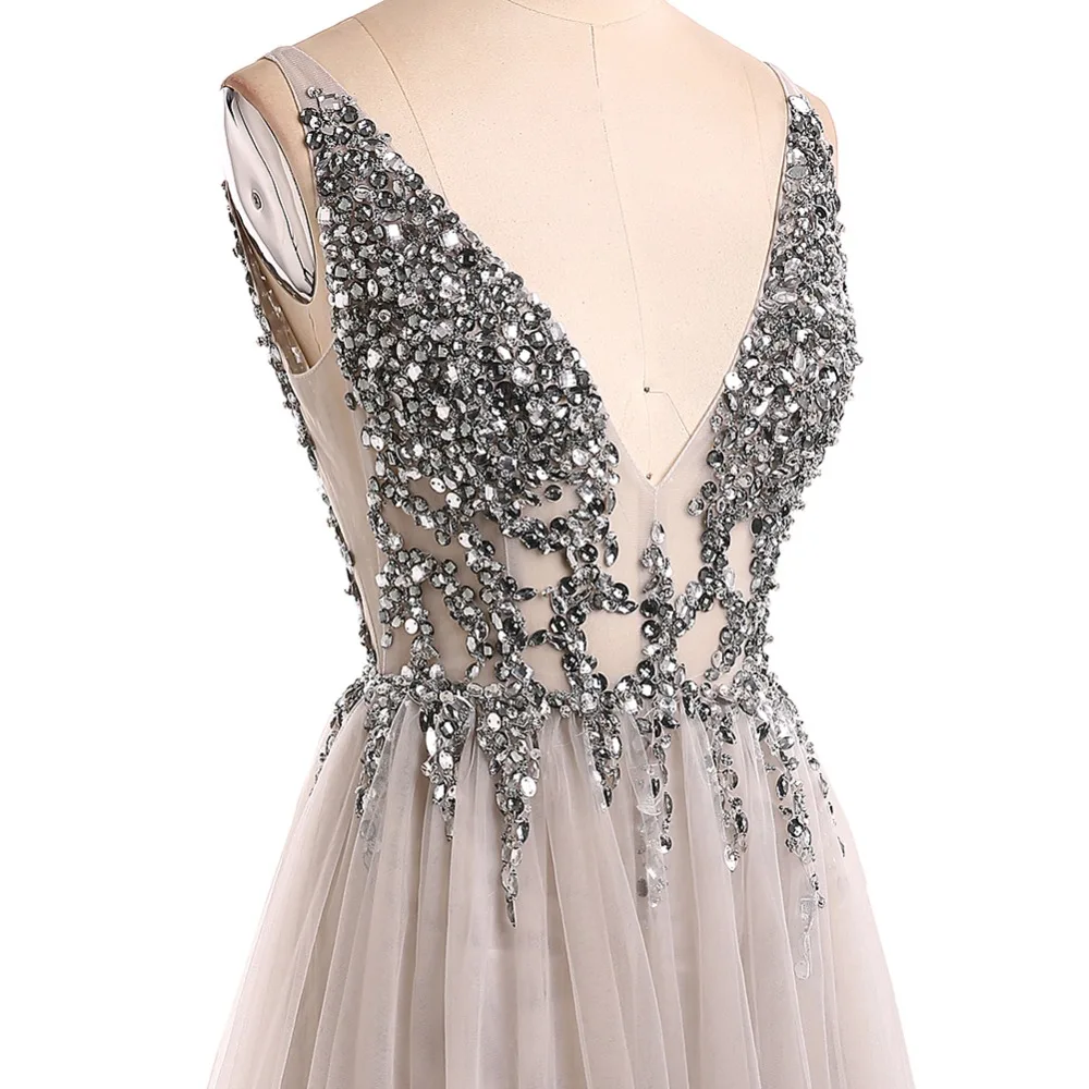 V Neck Sparkly Prom Dresses 2019 Backless High Slit Evening Party Dress Elegant Sexy See Through custom made V Neck Sparkly Prom Dresses 2019 Backless High Slit Evening Party Dress Elegant Sexy See Through custom made